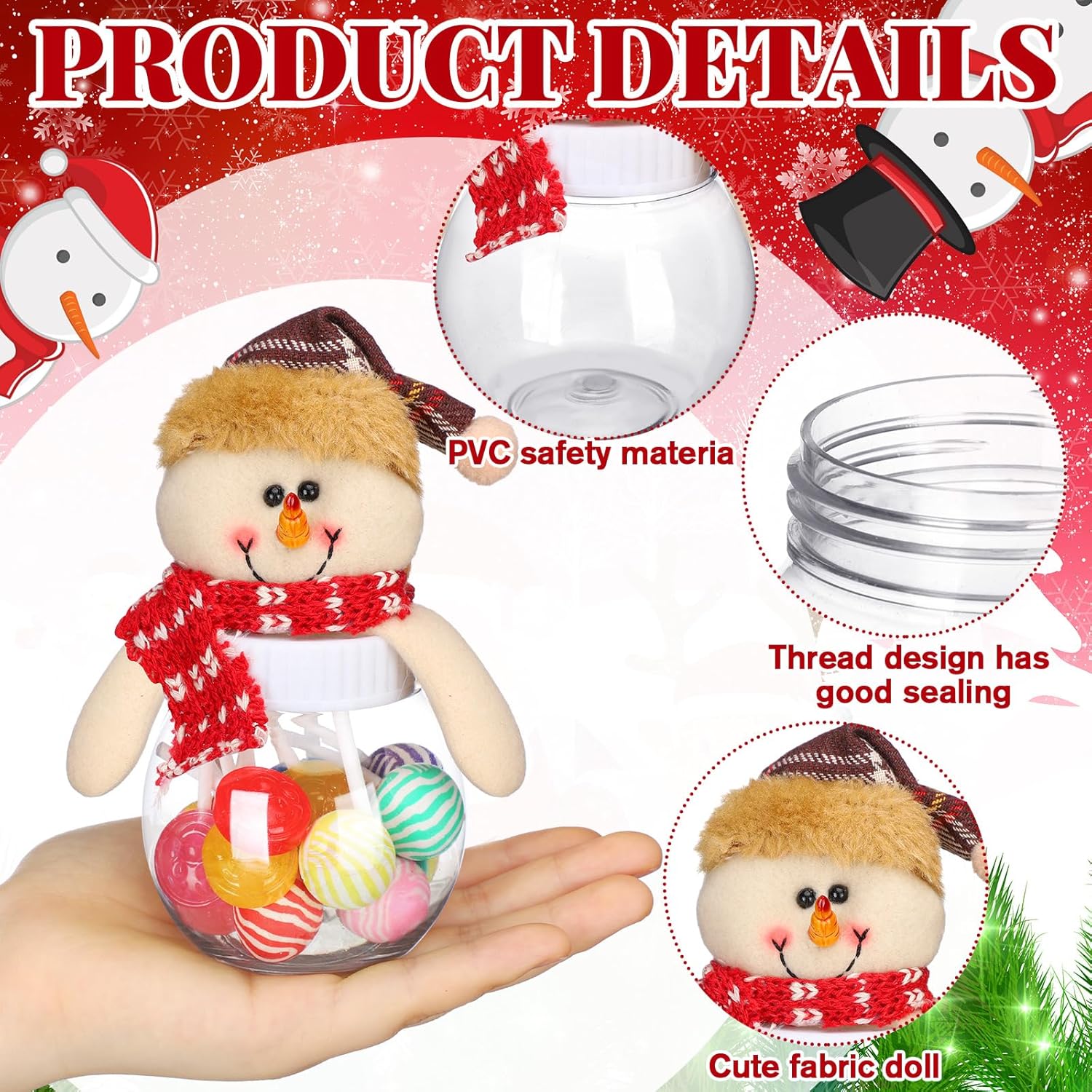 12 Pcs Christmas Candy Jars with Snowman Santa Elk Lid 5.91 x 3.1 Inch Plastic Clear Christmas Cookie Chocolate Jar Xmas Snack Food Storage Container for Gifts Holiday Party Favor Supplies