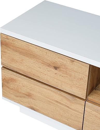 Miniatura 7 de Linique Moderno soporte de TV con 5 puertas de gabinete y estante de almacenamiento abierto, mesa de consola multimedia de madera maciza, centro de