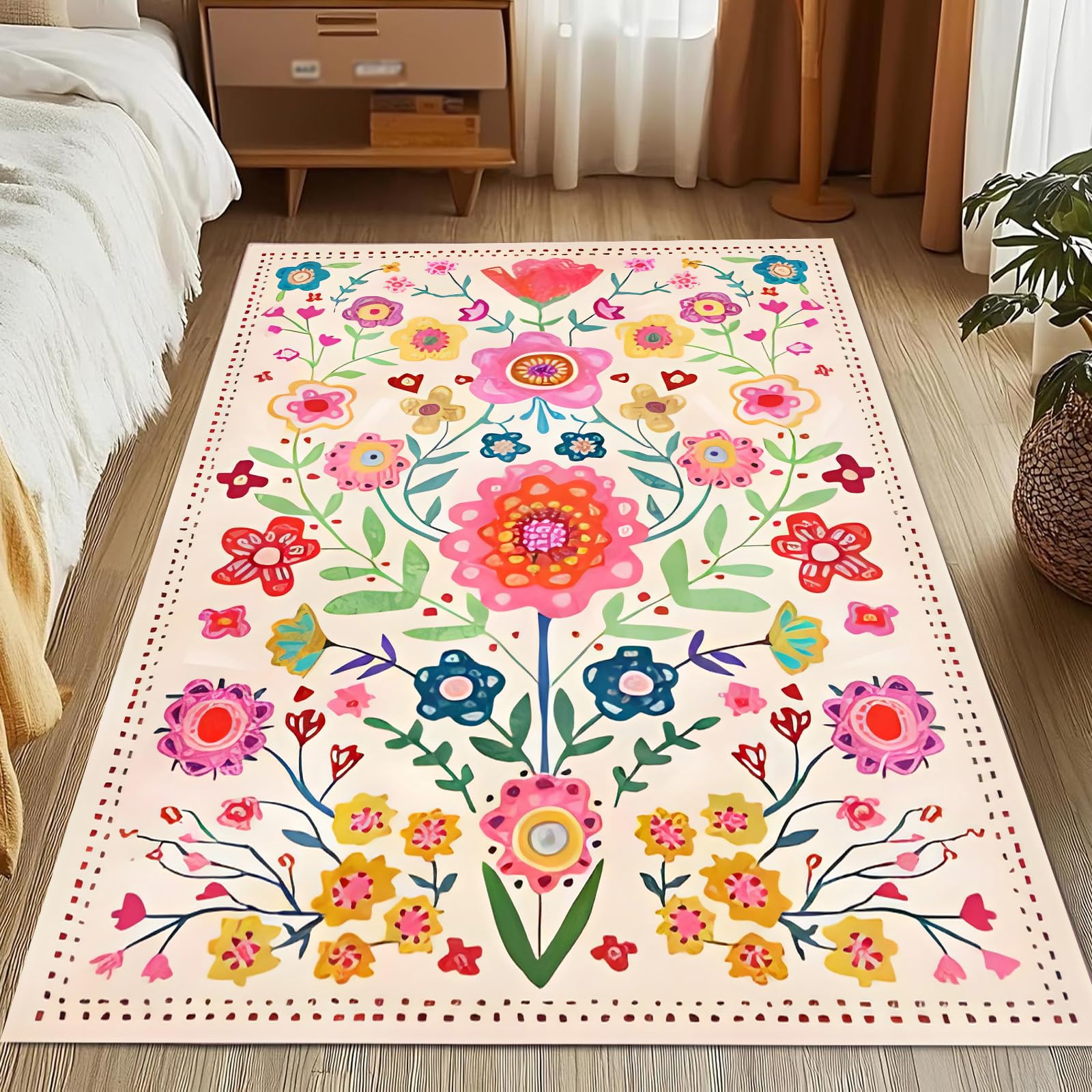 Tapis extra large moderne floral 200x320 cm multicolore lavable pour grand salon