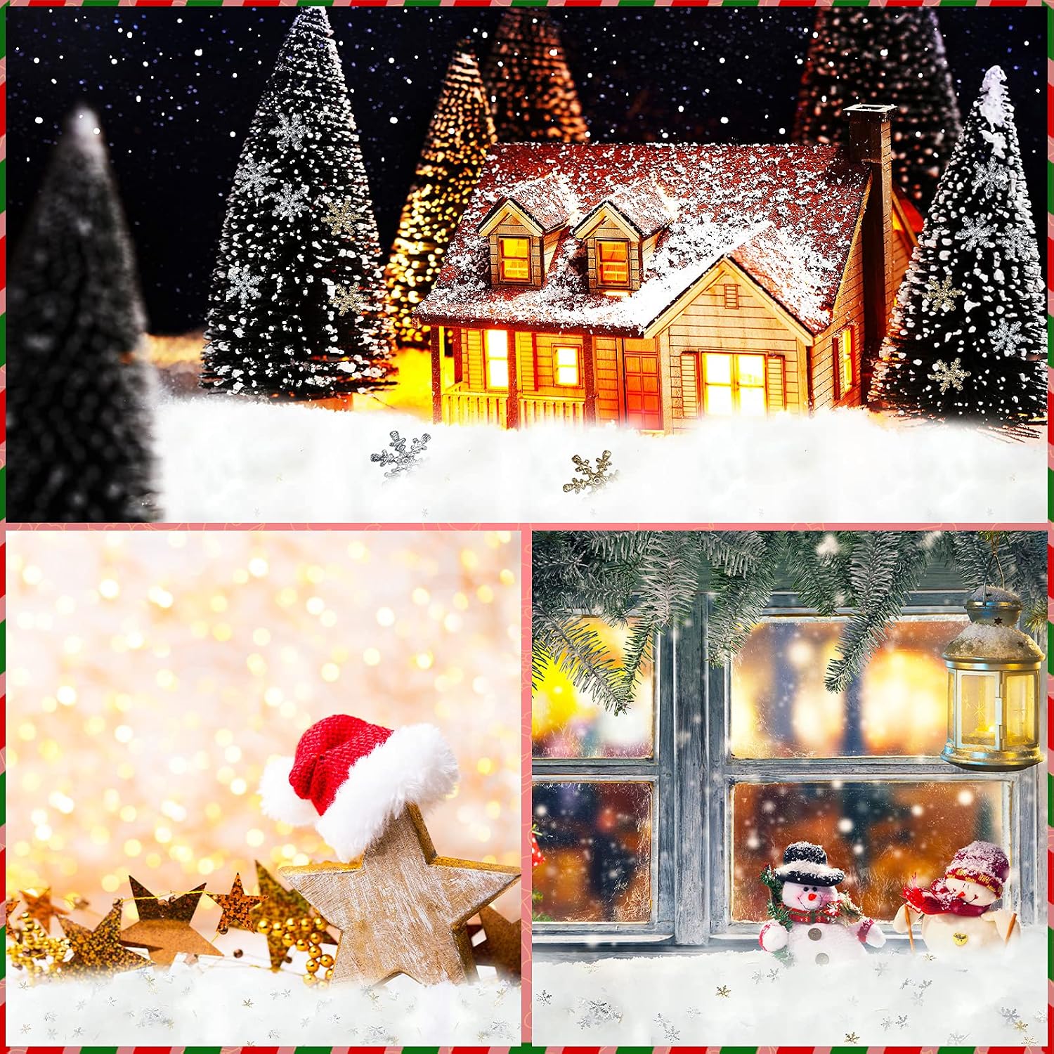 Shappy 3 Bags Christmas Fake Snow with Sparkling Snowflake Decor, 6.5 oz Cotton Artificial Snow Fluff for Christmas Tree Village Party Holiday Indoor Decoration