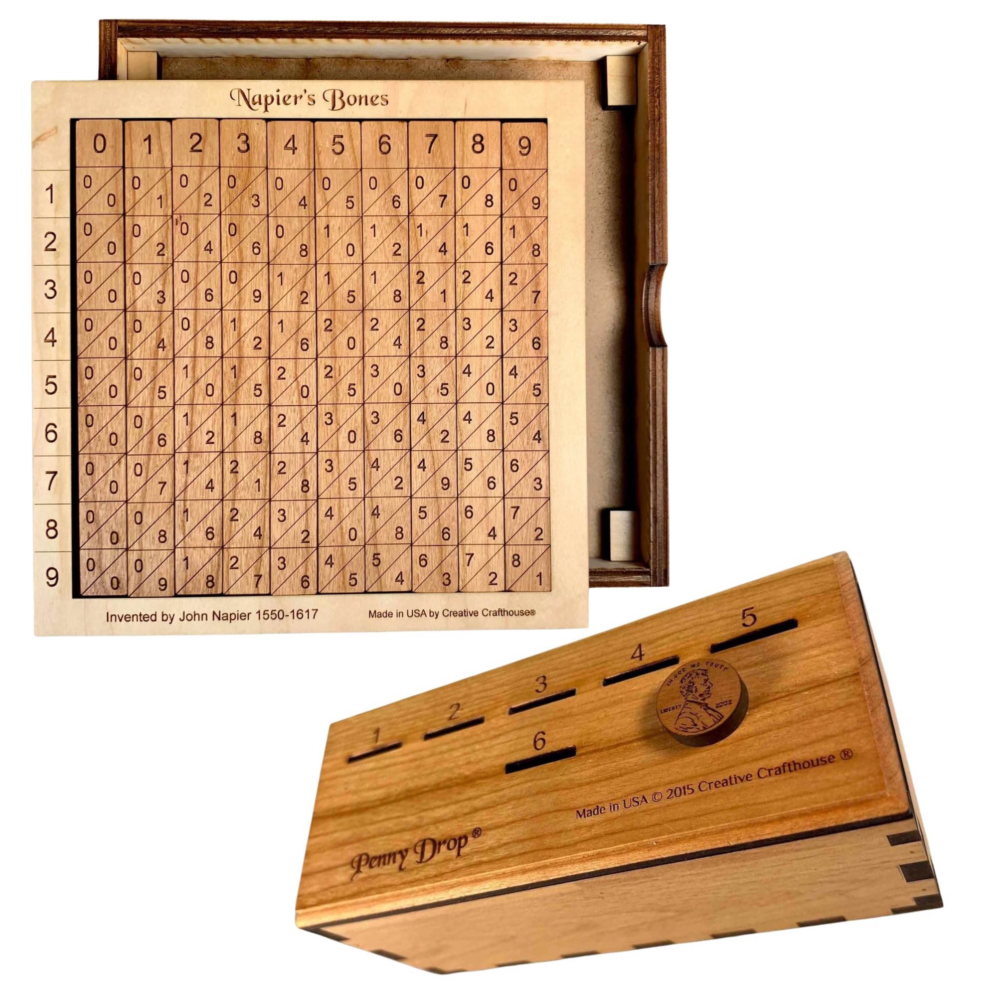 Creative Crafthouse for All Ages| Family Fun Gift Set Featuring Penny Drop Premium Dice Game and Napiers Bones Montessori Math Toy