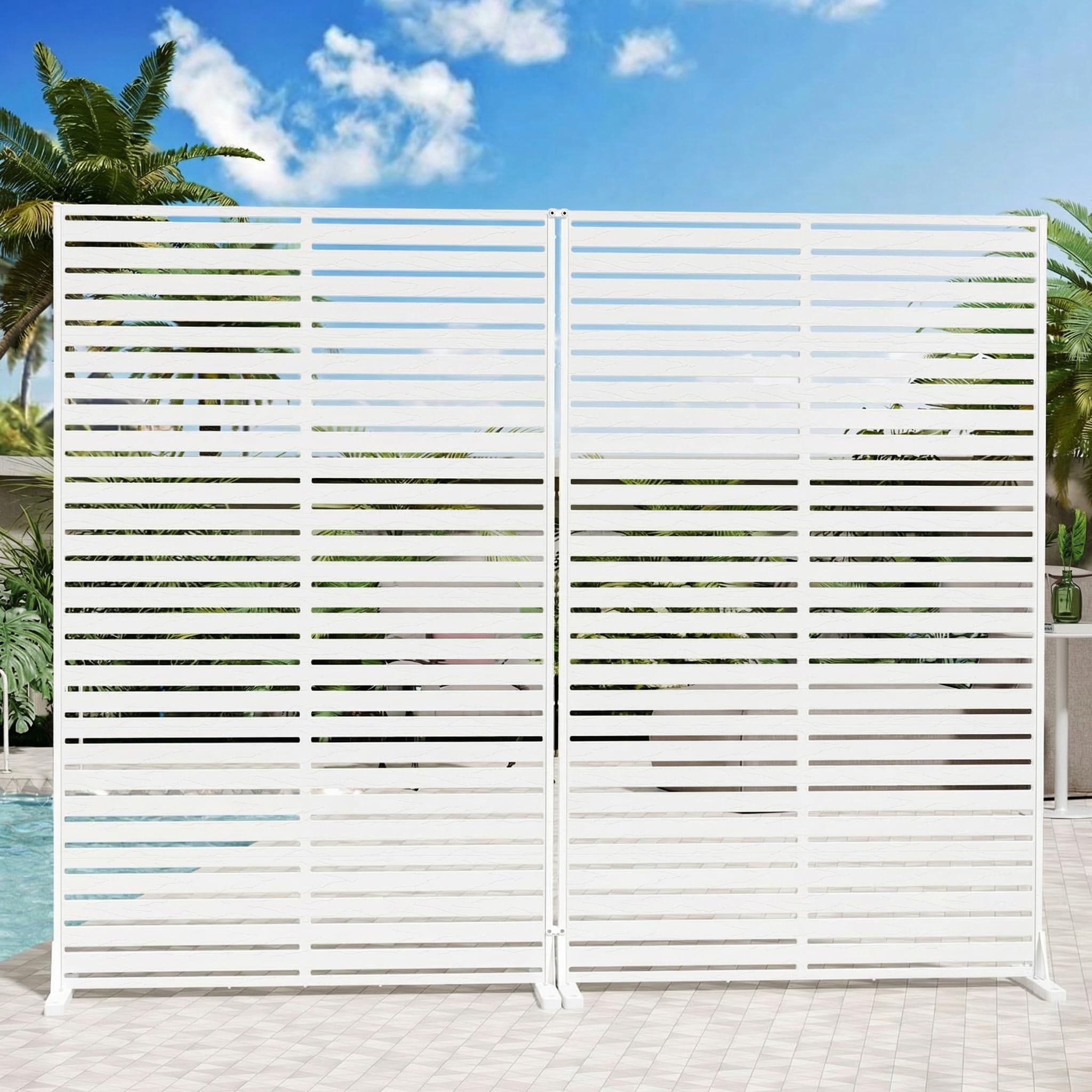 Photo 1 of **Missing pieces**Diyfire Outdoor Privacy Screen 72" H x 47" W Decorative Privacy Fence, Air Conditioner Fence, Divider Privacy Screens with Stand, Weather-Resistant Freestanding Panel for Patio, Balcony, Backyard