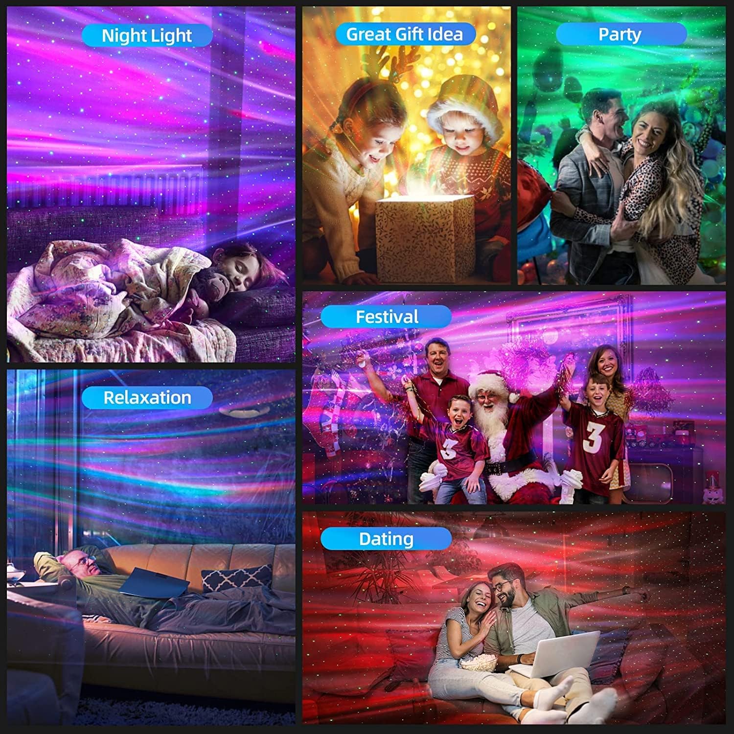 Aurora Led-sterrenhemelprojector met muziekluidspreker, slaaphulp, geluidsmachine, smart sterrenprojector, Galaxie-projector, compatibel met Alexa-nachtlampje voor volwassenen en kinderen, feestdag