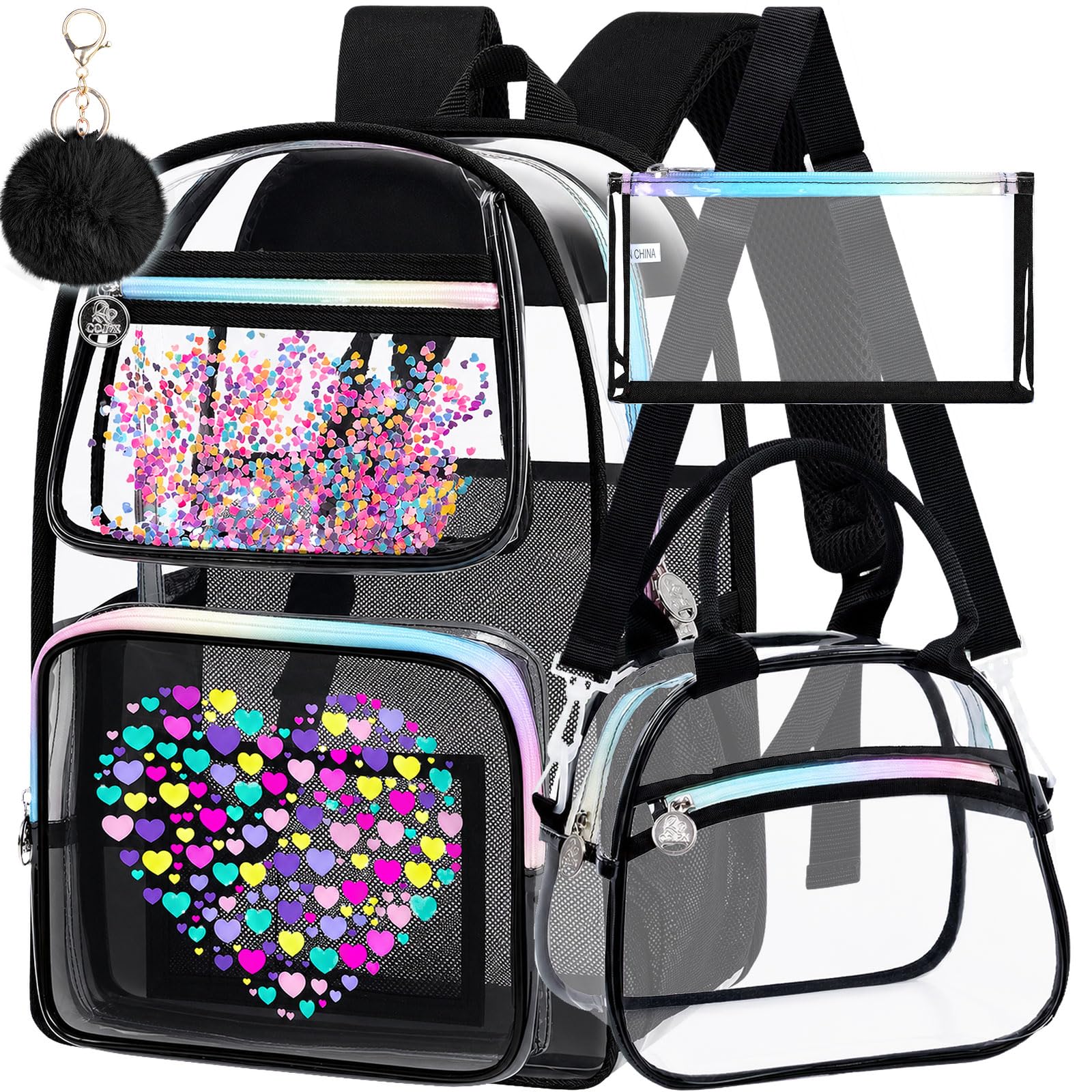 AGSDON Clear Backpack, Heavy Duty Transparent Bookbag, See Through PVC Backpacks for Women Men