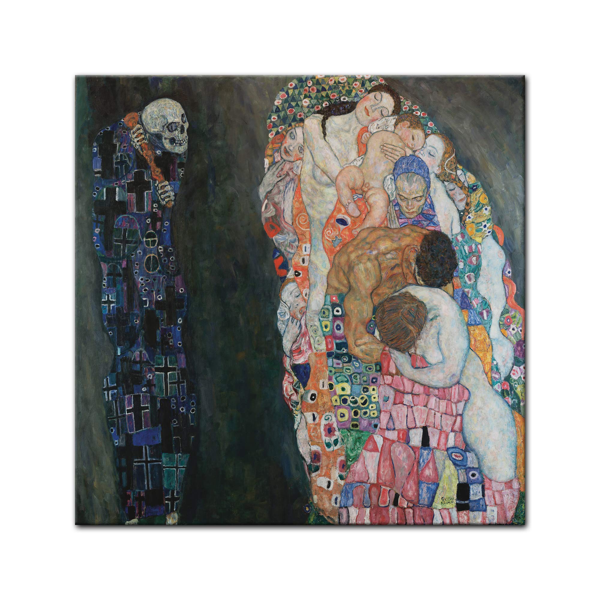 Bilderdepot24 Bild auf Leinwand | Gustav Klimt - Tod und Leben in 80x80 cm als Wandbild | Wand-deko Dekoration Wohnung alte Meister | NEU-180206-80x80-tul