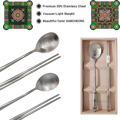 Miniatura 2 de BALWOO Dancheong Design - Juego de cucharas y palillos de arroz adhesivas para mesa coreana cuchara al vacío cubiertos ligeros superficie mate de
