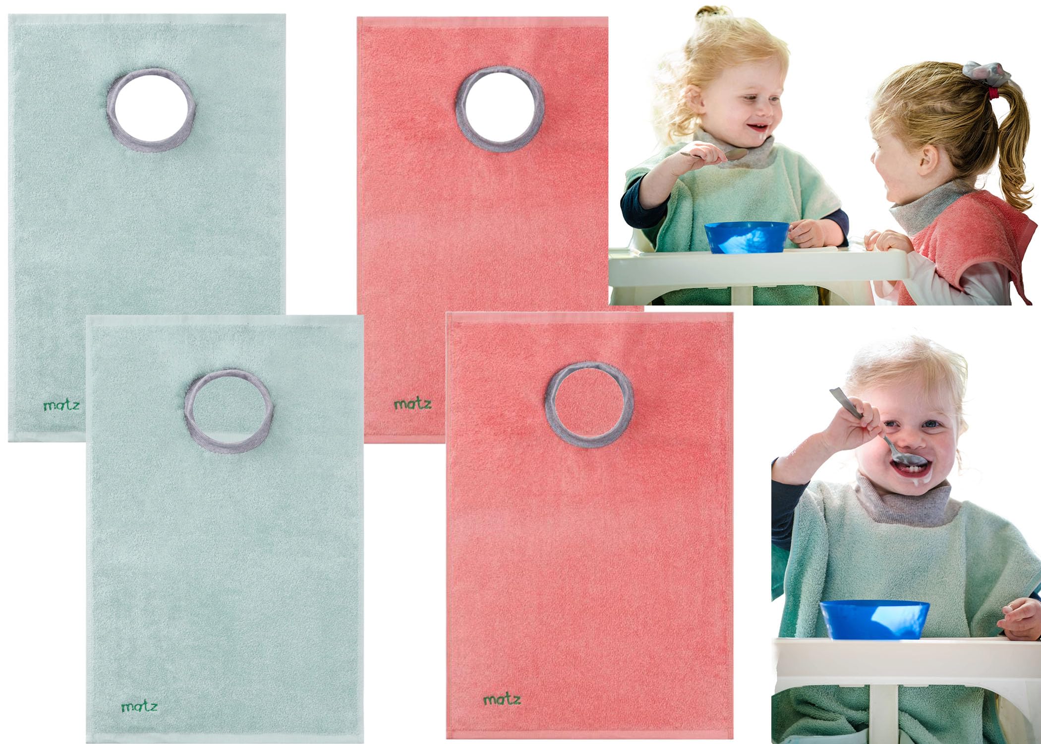 MATZ Terry Towel Slip On Baby Bibs | Full Coverage | Ultra Absorbent 100% Cotton | Pullover For Babies And Toddlers | Feeding Drooling And Teething |