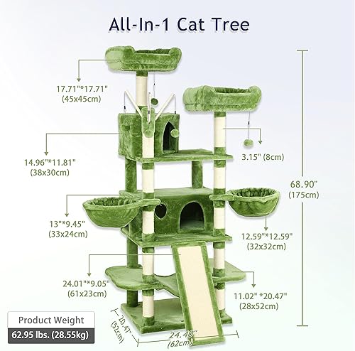 Miniatura 5 de KZLAA Árbol alto para gatos de 69 pulgadas, torre para gatos de varios niveles, soporte de escalada grande para gatos de interior, gatitos, con
