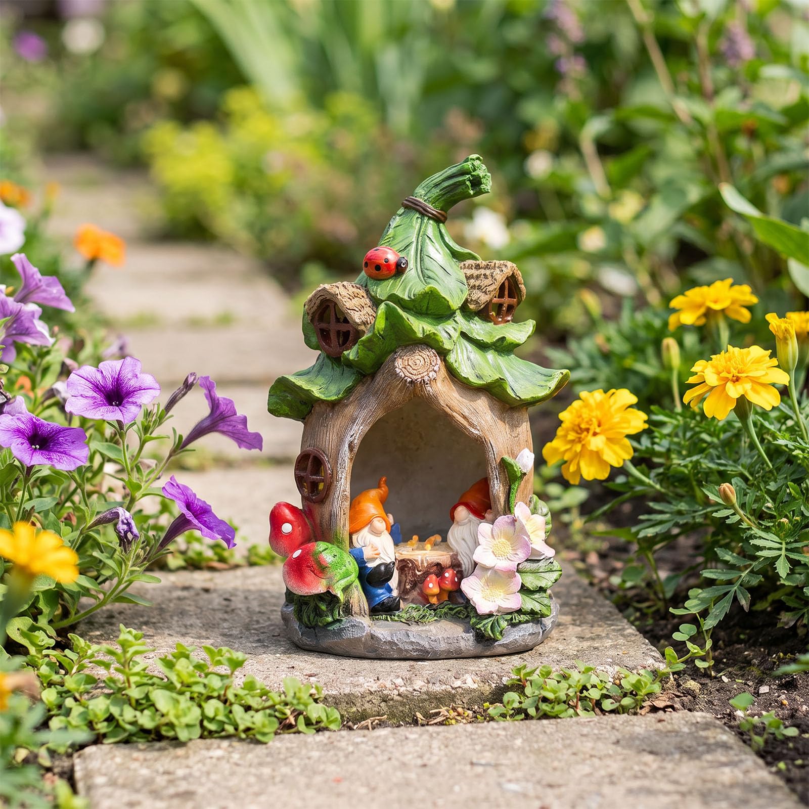 Statue da giardino per casa delle fate all'aperto, accessori con luci solari gnomi giardinaggio, regali di compleanno per donne, mamma, nonna, scultura per casa, decorazioni da giardino per cortile,
