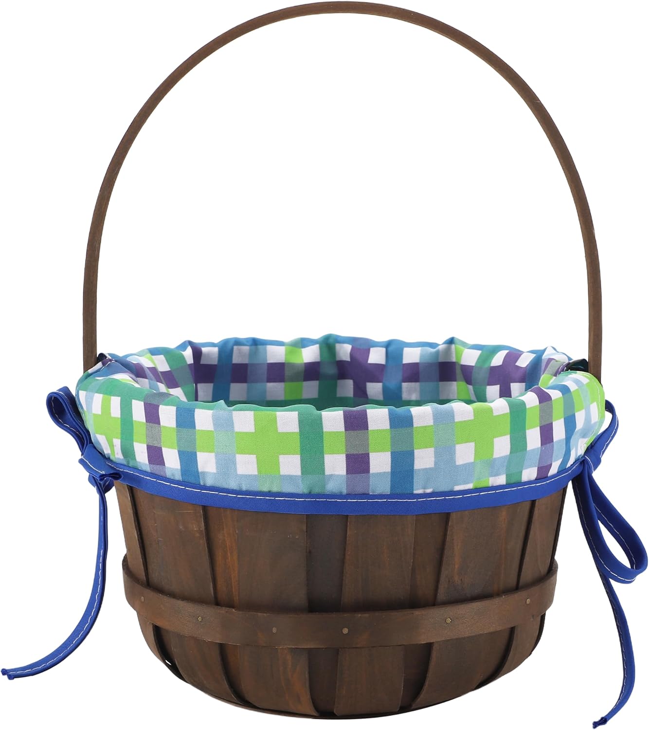 JOYIN Easter Woven Basket with Lining, Brown Wooden Easter Egg Hunt Basket with Handle for Picnic,Goodie Storage, Gift Packing, Party Favors Supplies Decorations, Filling with Candy(12.4" x 9.1")
