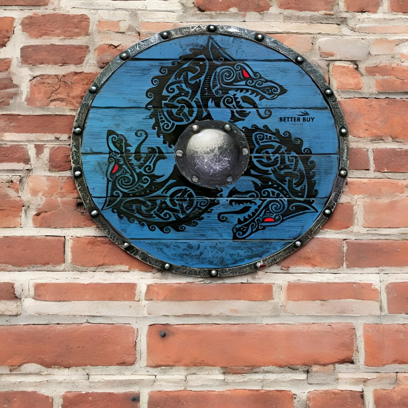 Ouroboros Battleworn drewniana żelazna tarcza wikingów z motywem smoka – idealna do odgrywania ról, cosplay, Halloween i dekoracji domu. 61 cm dla męża, taty lub chłopaka