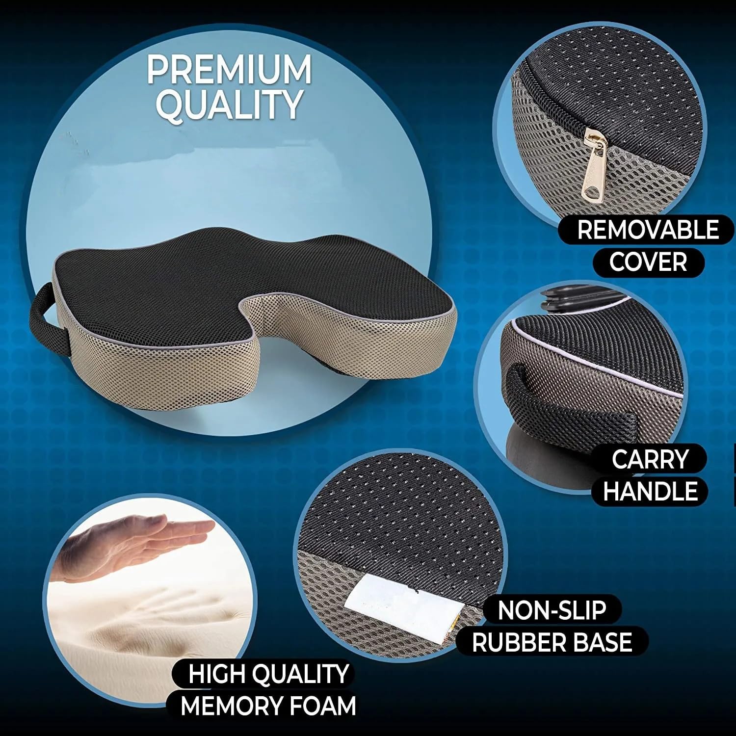 Cojín para coxis Cojín ortopédico para Asiento de Coche, Silla de Oficina cómoda para aliviar el Dolor de Espalda, ciática, coxis, Espuma viscoelástica Cojín de Asiento(Color:Black)