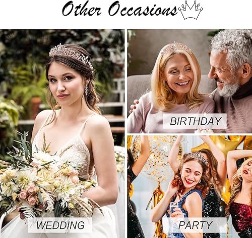 Miniatura 6 de Kit de corona de novia y corona de novia, decoraciones de CIEHER para despedida de soltera, oro rosa, corona de princesa para mujeres y niñas,