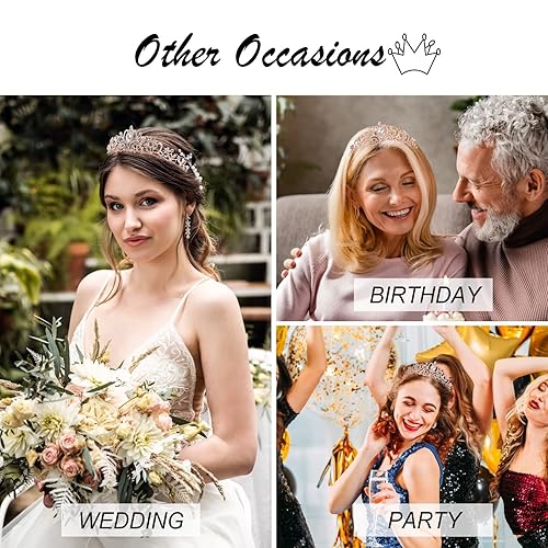 Miniatura 6 de Kit de corona de novia y corona de novia, decoraciones de CIEHER para despedida de soltera, oro rosa, corona de princesa para mujeres y niñas,