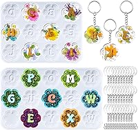 LET'S RESIN 27-Cavity Silicone Keychain Molds Kit: Alphabet Letters & Flower with Holes, UV Epoxy Resin Jewelry for Beginners