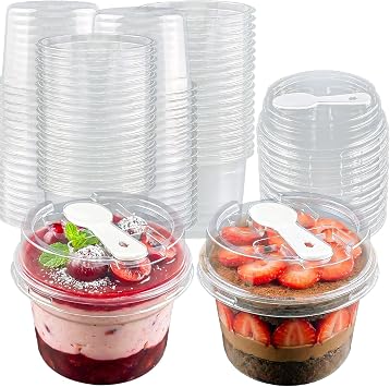 50 Pack 8 oz Plastic Dessert Cups with Lids and Spoons,