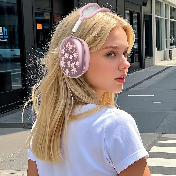 AirPods Max用ヘッドホンカバー、かわいいリリーフラワークリアイヤーカップカバー、ピンクシリコンイヤーパッドケースヘッドバンドカバー、Apple AirPods Max用