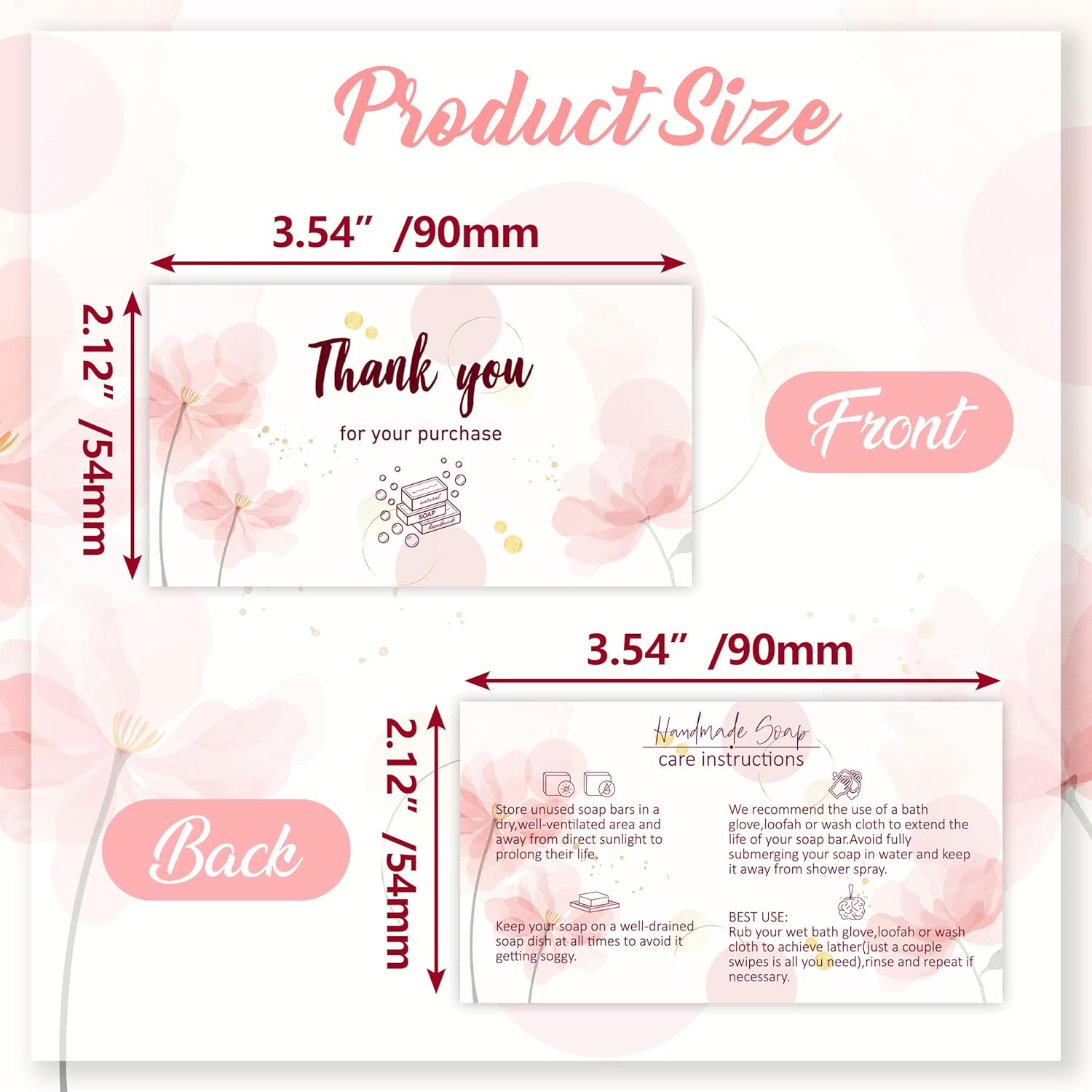 240 Pcs Handmade Soap Care Cards Soap Care Guide Bar Card & Instructions for Soap Makers Feminine Soap Care and Minimalist Template - Image 6