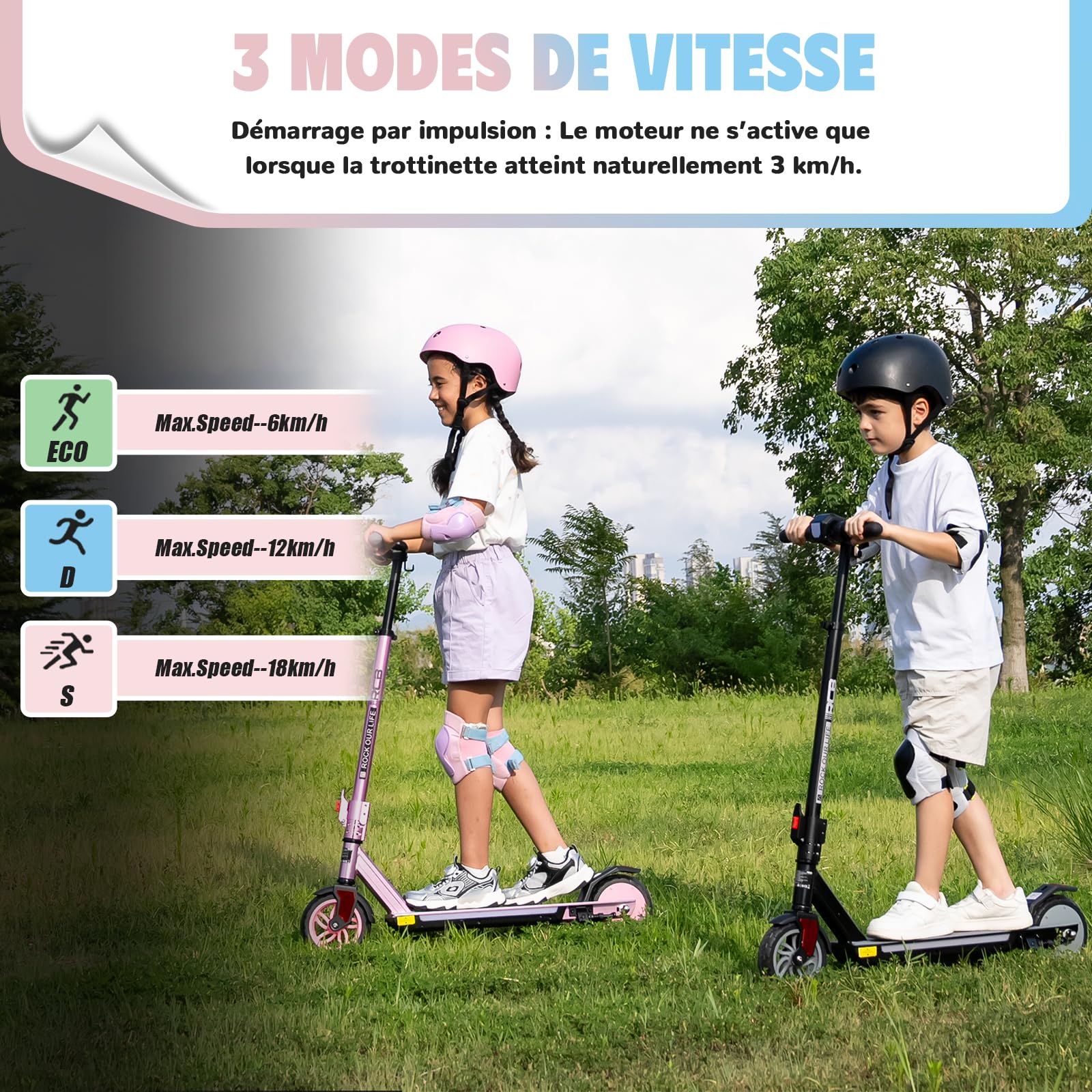 R12 Pro Trottinette Électrique Enfant 6-12 Ans, E-Scooter 150W, 3 Vitesses, 18km/h, Autonomie 15 km, Réglable Hauteur, Lumières LED&Écran, Trottinette Électrique Pliable et Légère 7"