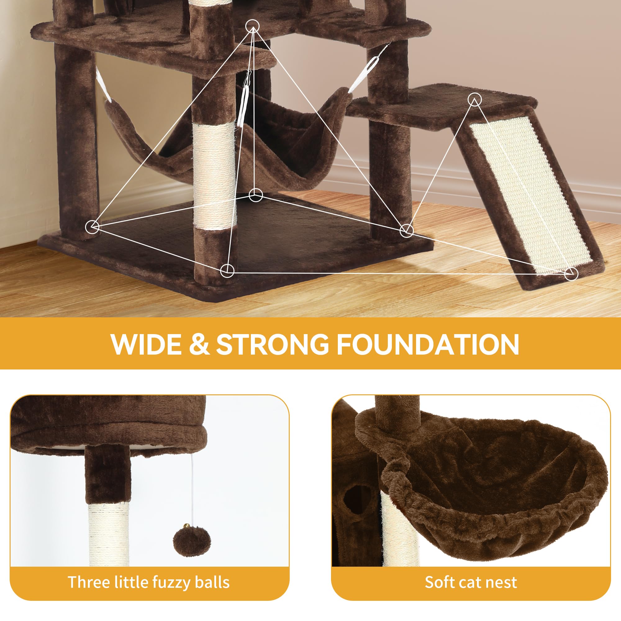 YITAHOME Tall Cat Tree for Indoor Cats, 75 inch Multi-Level Cat Tower with Cat Condos, Top Perches, Sisal Ramp Scratching Posts, Cozy Basket, Hammocks, Large Cat Pet Activity Structure,Pink