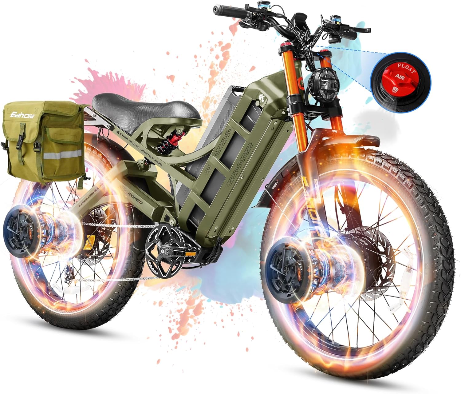 eAhora 2026 Romeo Pro 3/2 50-46Mph Electric Bike for Adults 5600W/4000W/2500W Dual Motor Ebike 60V/80Ah 52V/70Ah Long Range Fat Tire Full Suspension Electric Mountain Bicycle