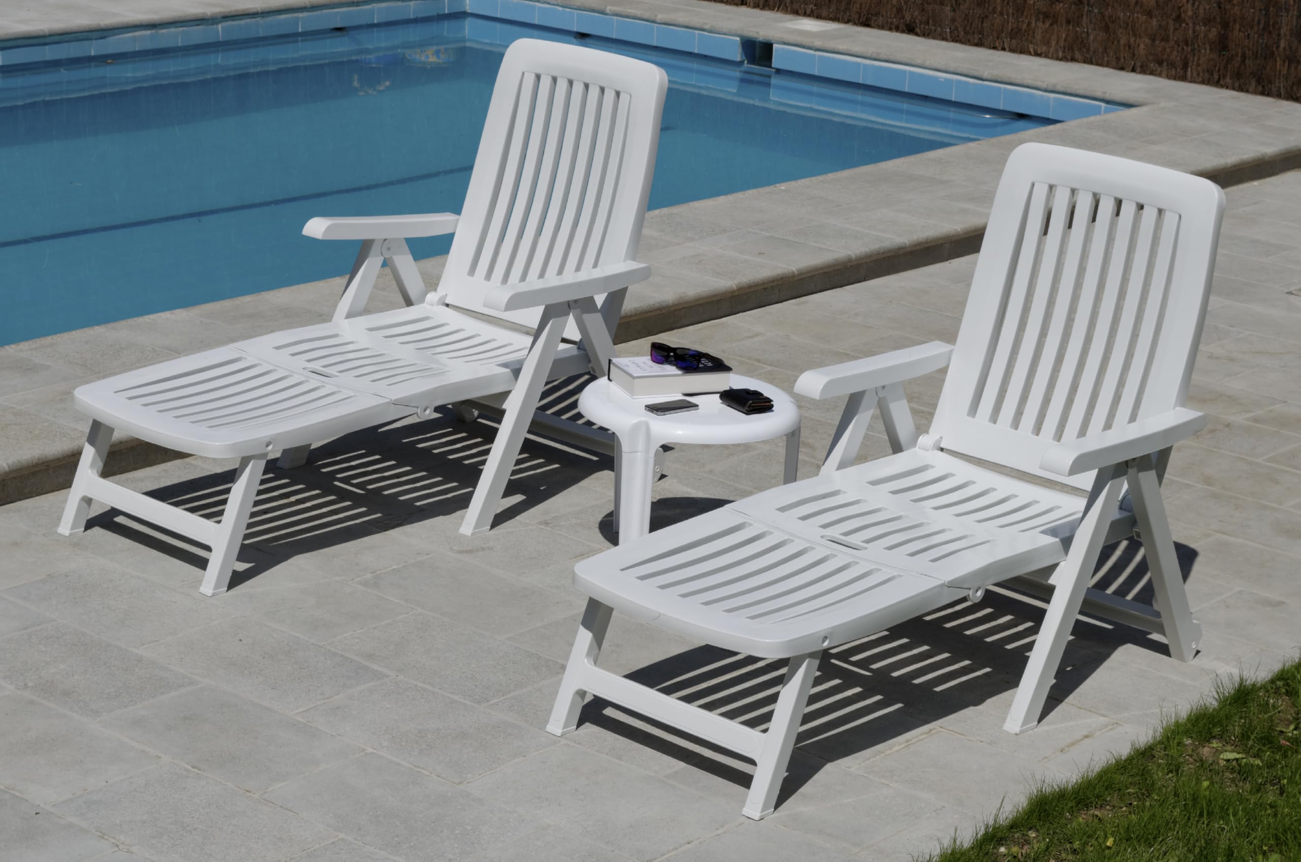 Silla Tumbona Plegable Hamaca 5 Posiciones de Exterior jardín, Patio, Playa, Camping reclinables de Resina reciclable