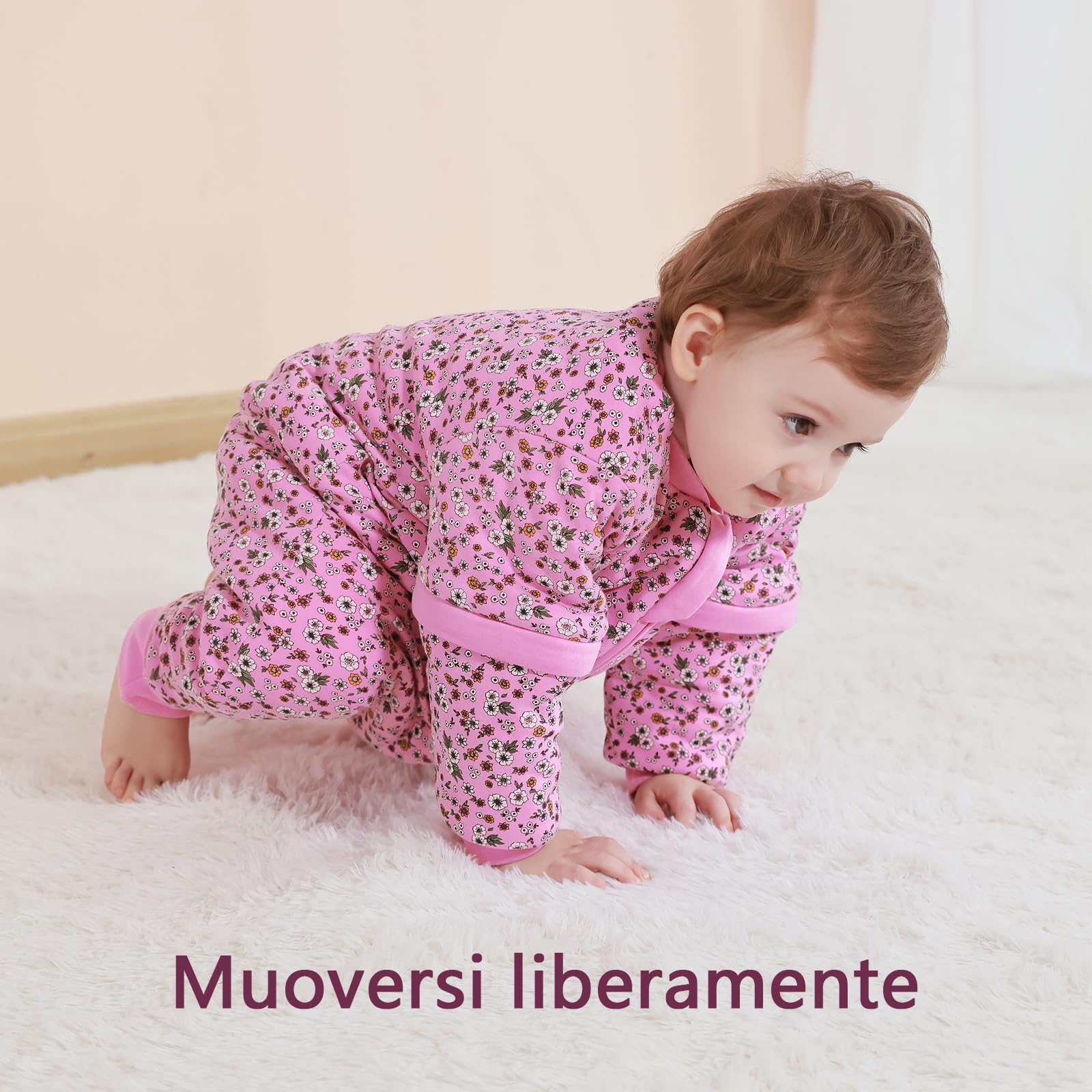 Mosebears Sacco nanna per bambino con gambe Sacco nanna per bambini foderato in caldo invernale con maniche staccabili, pigiama unisex per bambina