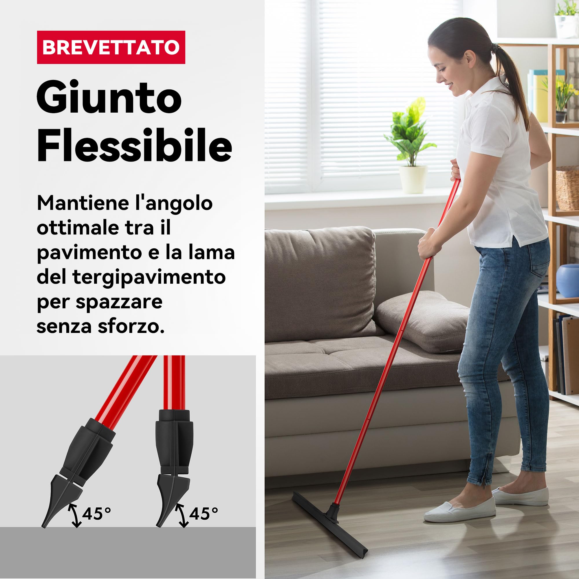 Tyroler Tira Acqua Pavimenti esterno da 60 cm | Testa in Gomma 100% | Manico Antiruggine da 140 cm tergipavimento spingiacqua | tiraacqua pavimenti esterni | tiracqua per pavimento