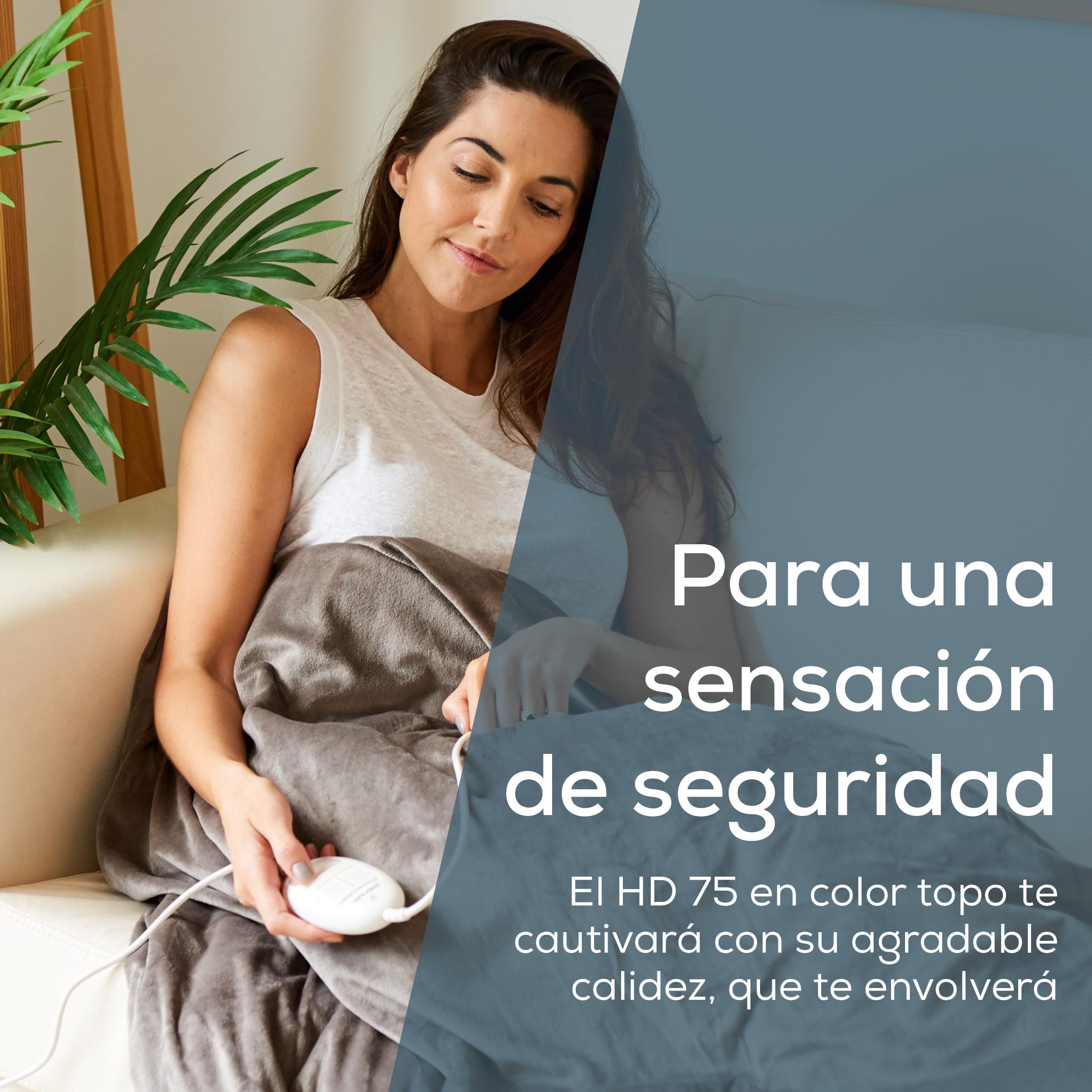 Beurer HD 75 Manta eléctrica, acogedora manta térmica con 6 ajustes de temperatura, sistema de seguridad y desconexión automática, lavable a máquina, color topo, 180 x 130 cm