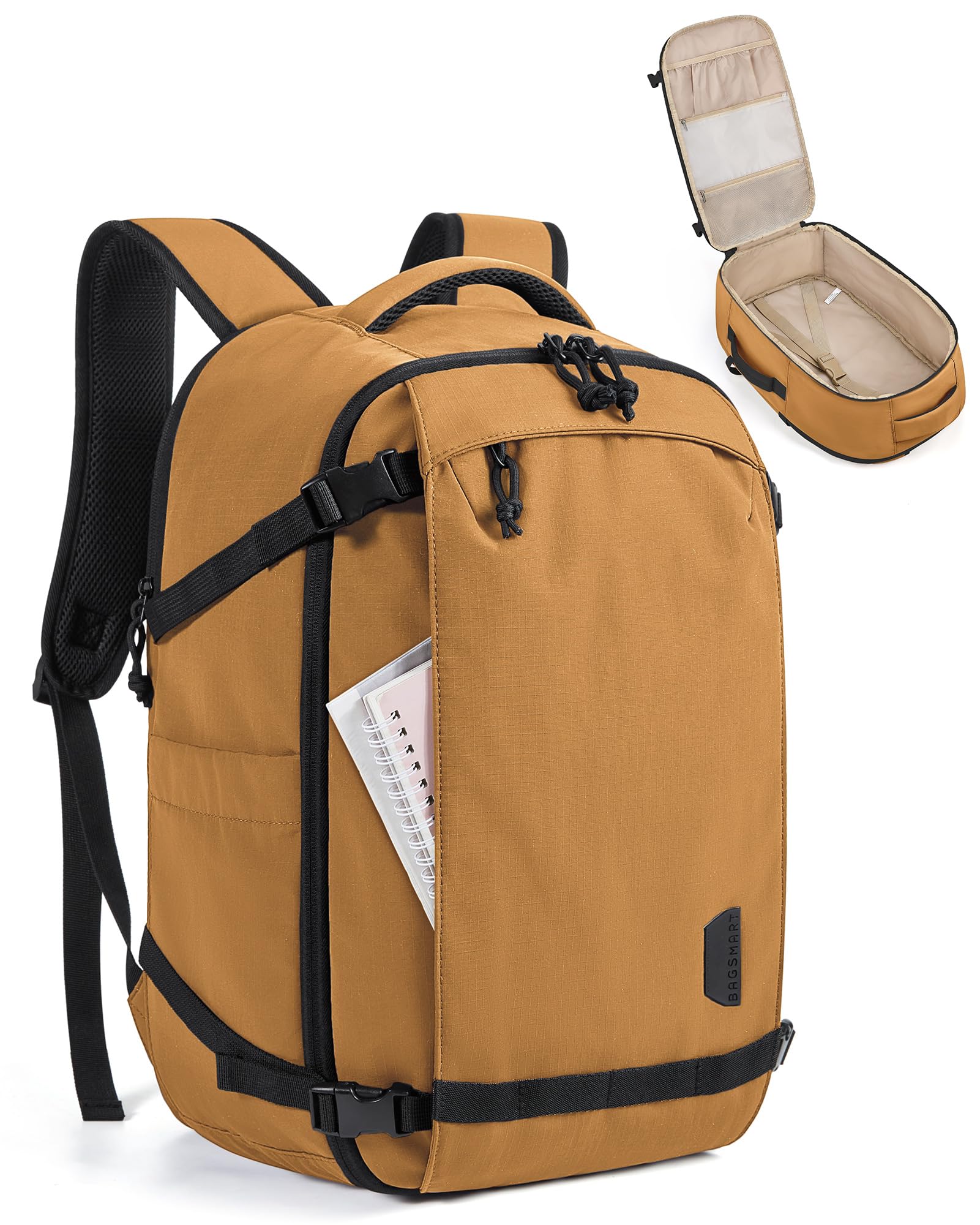 BAGSMART Travel Backpack for Women, 15.6 Inch Carry On Bag, Brown Yellow