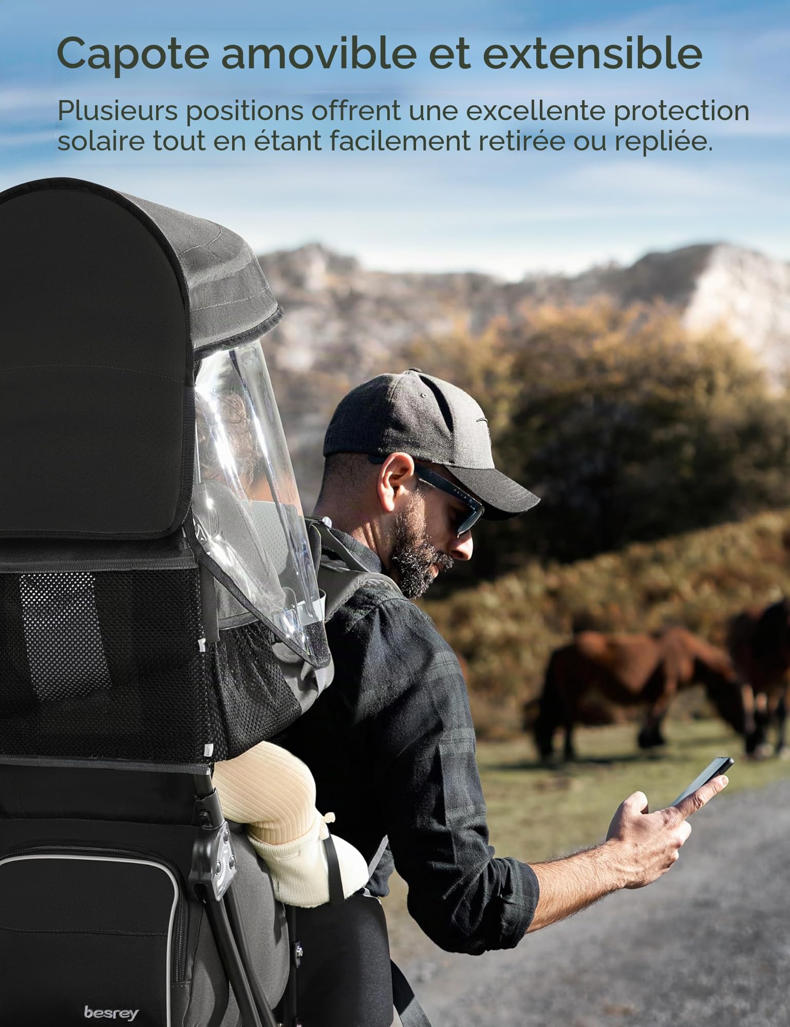 besrey Porte-bébé de randonnée, Sac à dos pour enfant, à usage en extérieur, Pliable