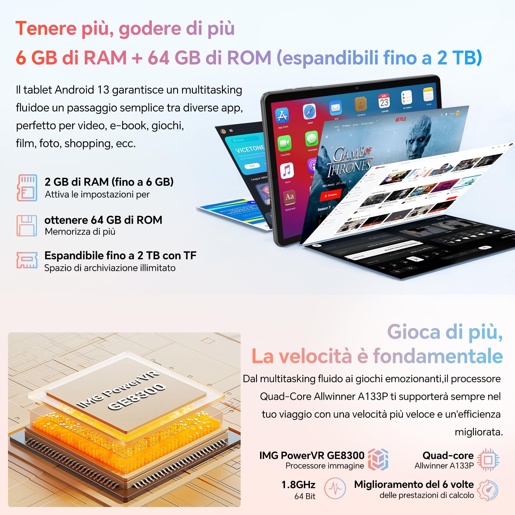OSCAL PAD 50 WiFi Tablet 10 pollici, Android 13, 6(2+4) GB RAM+64GB ROM(TF 2TB), Widevine L1, 1280 x 800 IPS HD+ Display, WiFi6 Tablet, 5MP+8MP Doppia Fotocamera, 5100mAh, Bluetooth 5.2(Grigio)