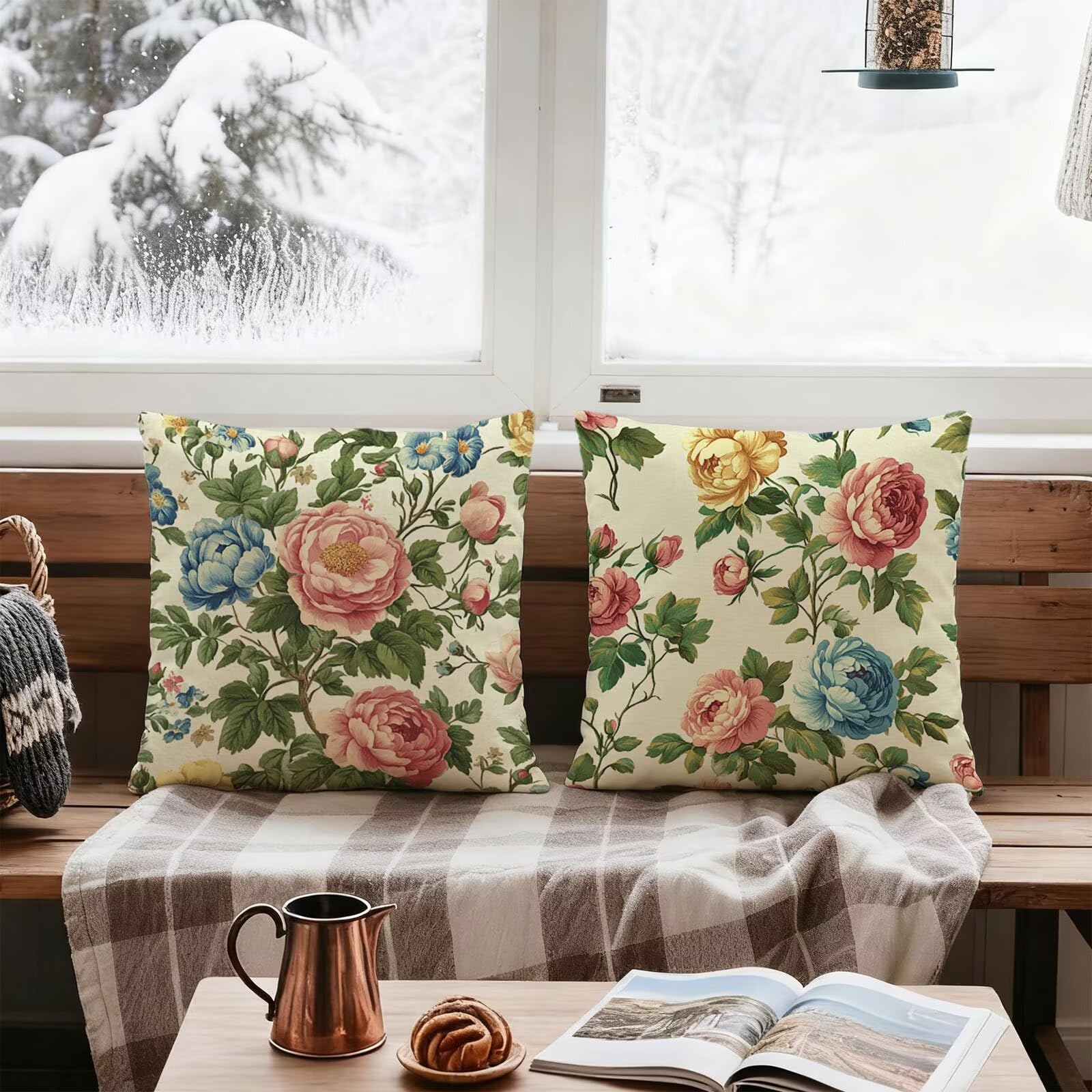 Rose Housse Coussin 60x60 Bleu Taie Oreiller 60x60 Lot de 4 Super Doux Protege Oreiller 60 x 60 Decoration Automne Taie D'oreiller Carrées Coussin Canape, pour Maison Chambre Canapé Chaise E - 148