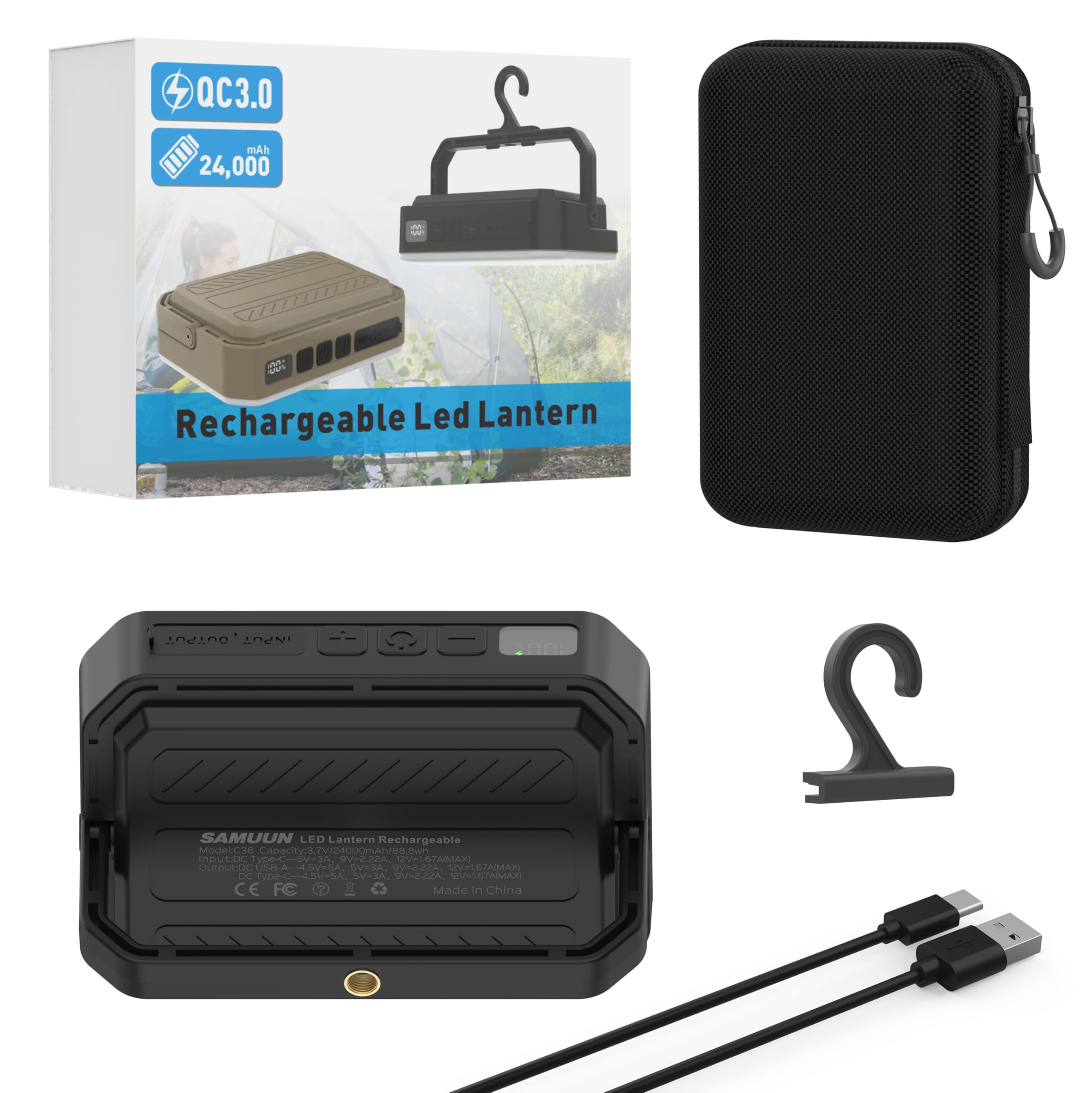 24000mAh LED Camping Laterne Wiederaufladbar, 1800LM Tragbare Campingleuchten bis zu 300 Stunden, QC3.0 22.5W & 5 Lichtmodi, IPX5 Wasserdicht Camping Essentials für Stromausfälle, Notfall, Zelt