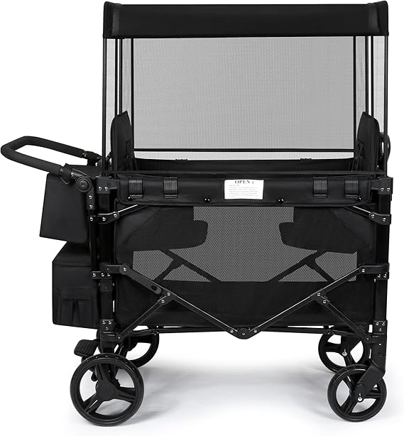 Wagon Stroller for 2 Kids, High Seat & 5 Point Harness, Foldable All-Terrain Wagon for Toddler with Canopy, Parent Organizer, Shoulder Bag, Adjustable Handlebar, Ultimate Double