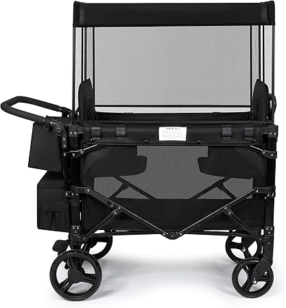 Wagon Stroller for 2 Kids, High Seat & 5 Point Harness, Foldable All-Terrain Wagon for Toddler with Canopy, Parent Organizer, Shoulder Bag, Adjustable Handlebar, Ultimate Double