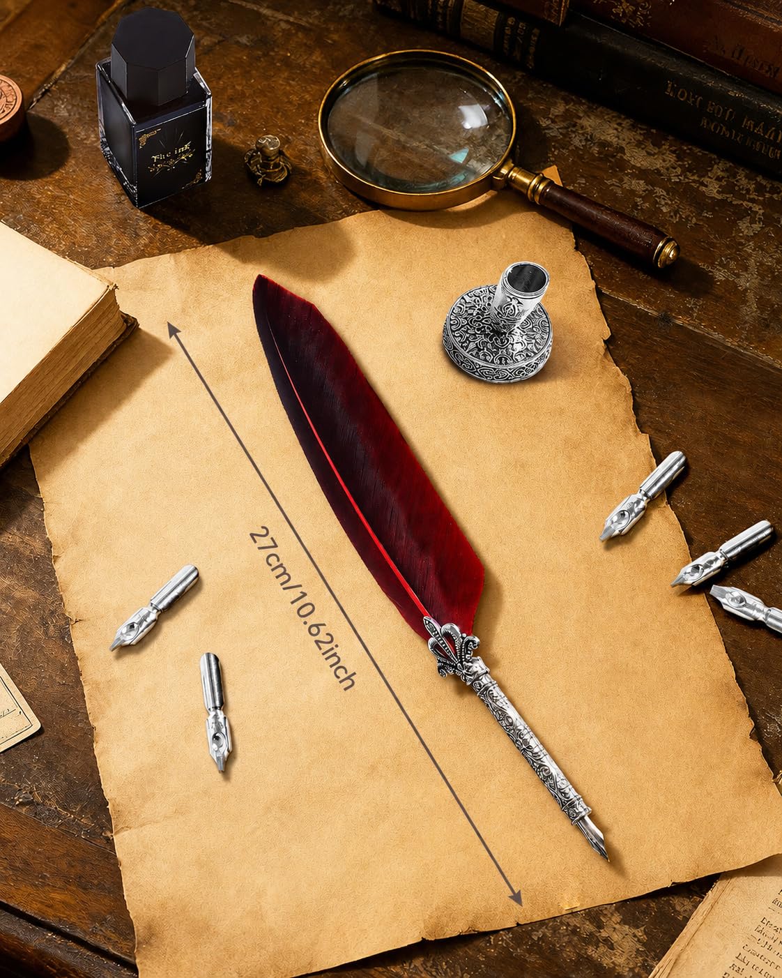VABNEER Penna Piuma Inchiostro Pennino Metallico Penna d'Oca da Scrittura per uso Personale, Regalo Esecutivo e Antico Arredamento da Scrivania (con inchiostro)