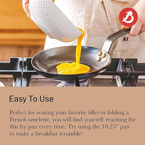 Miniatura 4 de de Buyer MINERAL B Sartén para tortilla de acero al carbono, 8 pulgadas de diámetro, superficie de cocción de 6.9 pulgadas, libre de PFAS, PFOA ni