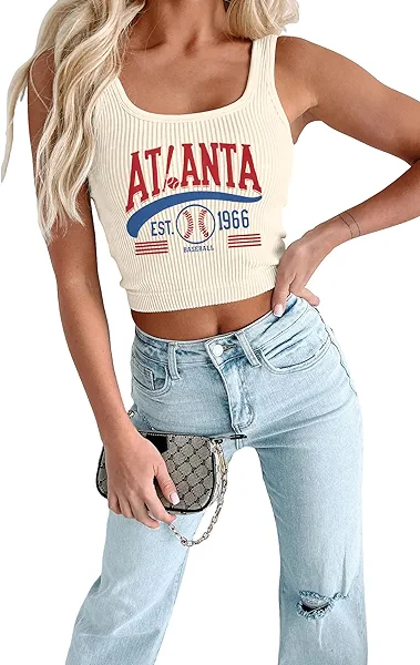 Baseball Tank Top Women Vintage Baseball Mom Tanks Baseball Season Graphic Tee Shirts Game Day Knit Crop Sleeveless Tops
