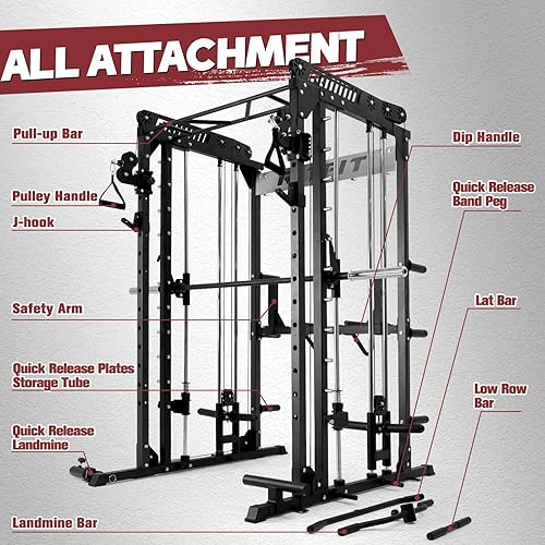 Miniatura 7 de RitFit - Máquina M1 y M1 Pro Smith con sistema de cruce de cables, jaula de potencia multifunción para sentadillas para gimnasio en casa, rack de
