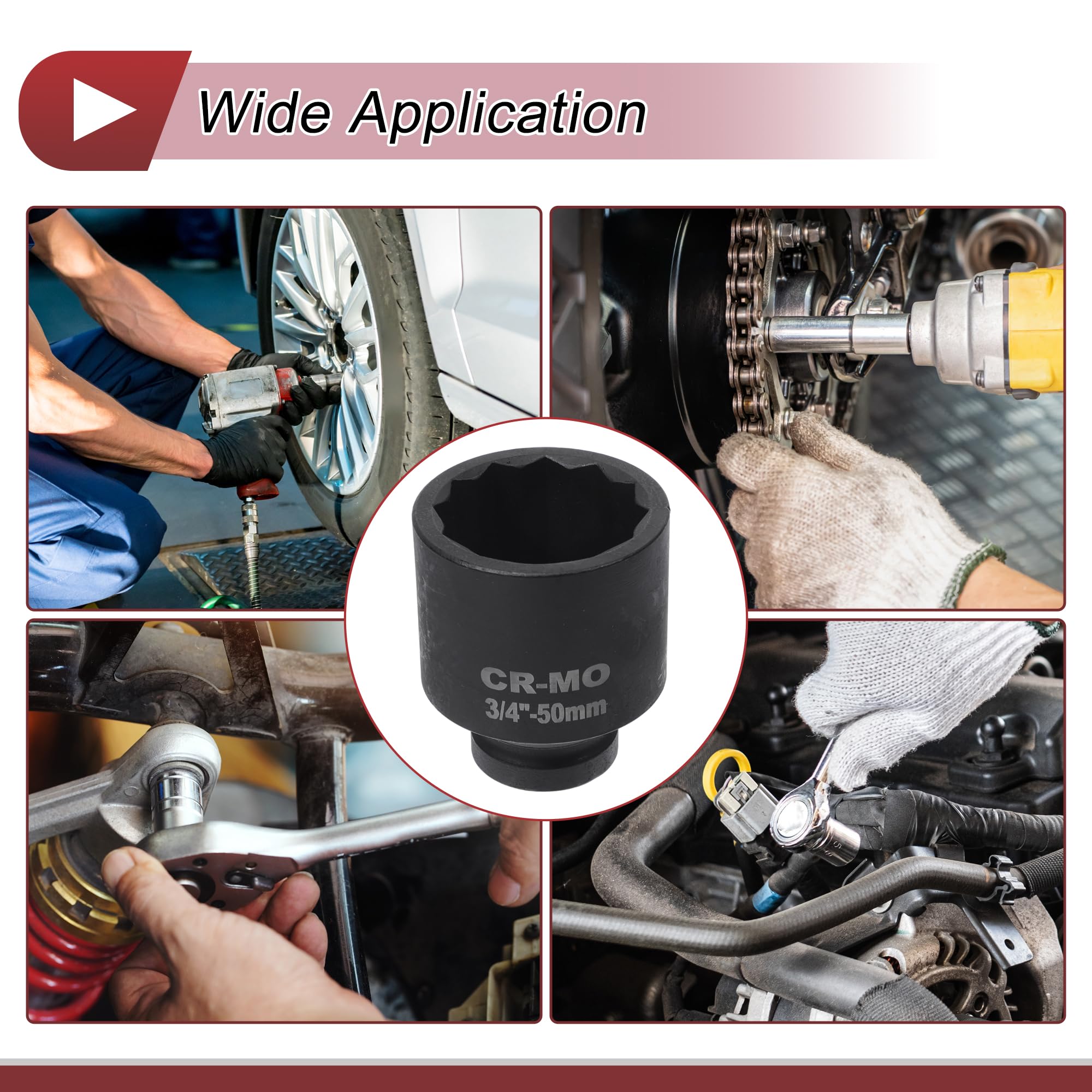 HEROFFIX 1 Pcs Impact Socket Durable Hardware Tool 80mm Black High Carbon Steel 12 Point 50mm for Car Motorcycle Dirtbike Repair 3/4 Inch Drive - Image 3