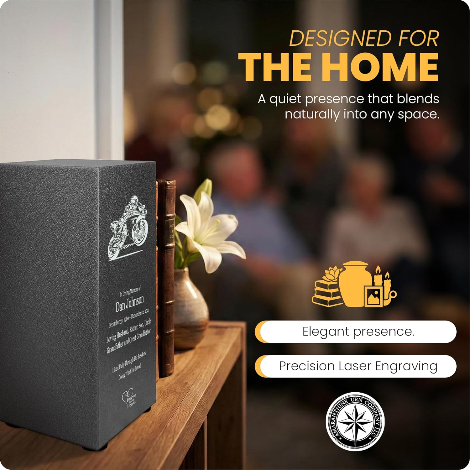 Amaranthine Urn Decorative Cremation Urn for Human Ashes - Customizable Text, Color & Base, Metal Funeral Urns for Adult Men & Women, Burial Memorial Keepsake, Made in USA - Motorcycle Racing w/Base