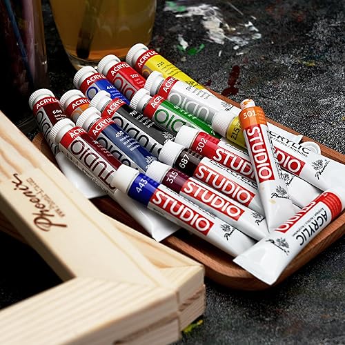 Miniatura 4 de PHOENIX Juego de pintura acrílica, tubos de 12 x 0.4 fl oz, pinturas de color no tóxicas para lienzo, madera, cerámica, suministros de pintura de