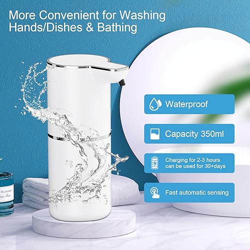 Miniatura 5 de Senyan - Dispensador automático de jabón líquido, dispensador de jabón eléctrico sin contacto, ajustable en 4 niveles, jabón recargable para cocina,