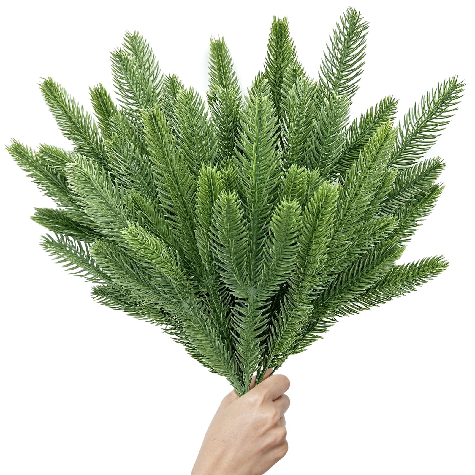 BuildBold Artificial Pine Branches, Faux Pine Needles 50pcs, Christmas Tree Filler Branches, Faux Pine Picks Sprigs Green Plants Decoration for Crafts Garland Wreath Flower Wedding Decor