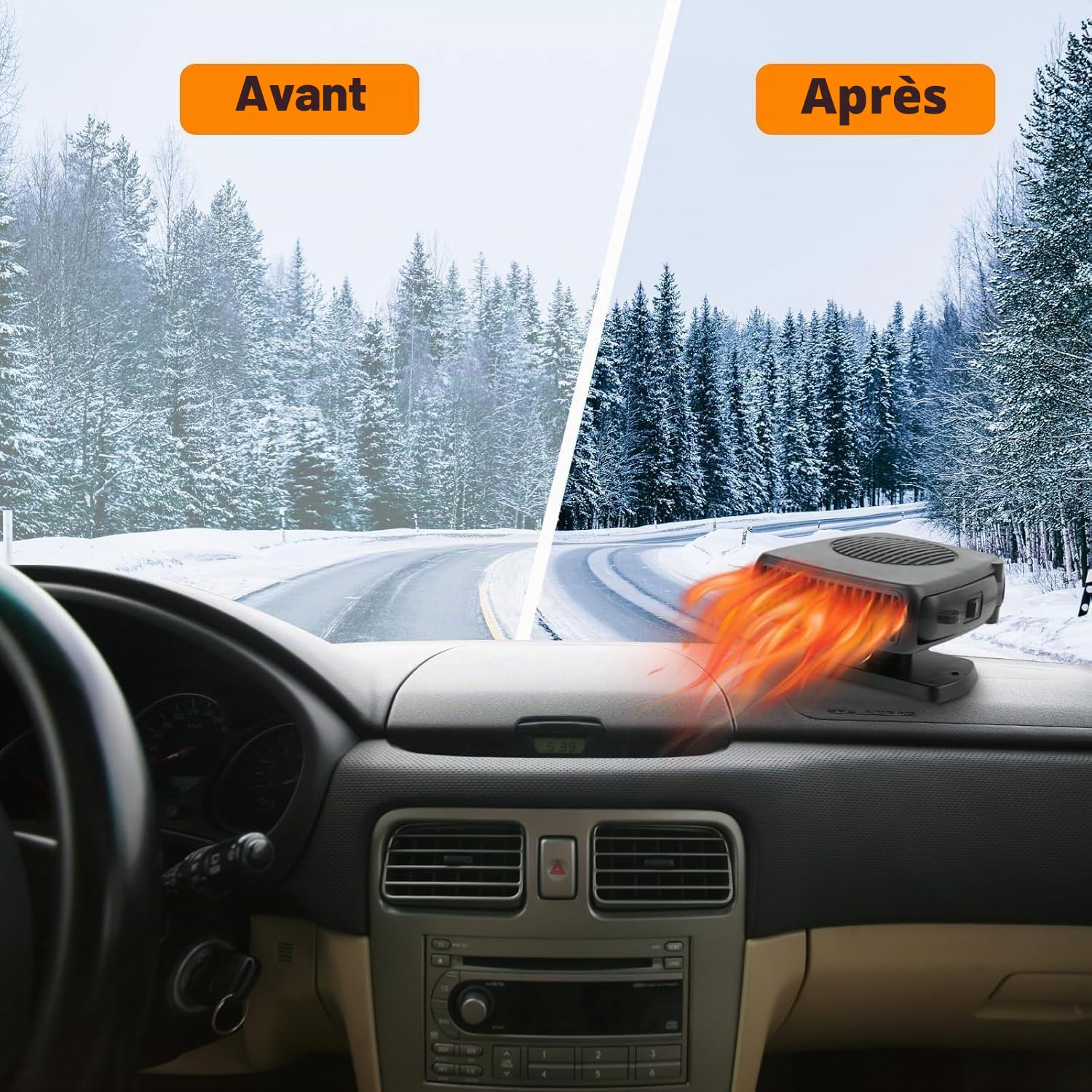 Chauffage de Voiture, 12V 200W Portable Chauffage Rapide - Dégivreur 2 en 1 - Chauffage et Refroidissement de Pare-Brise de Voiture - Se connecte à l'allume-Cigare - pour Voitures, SUV