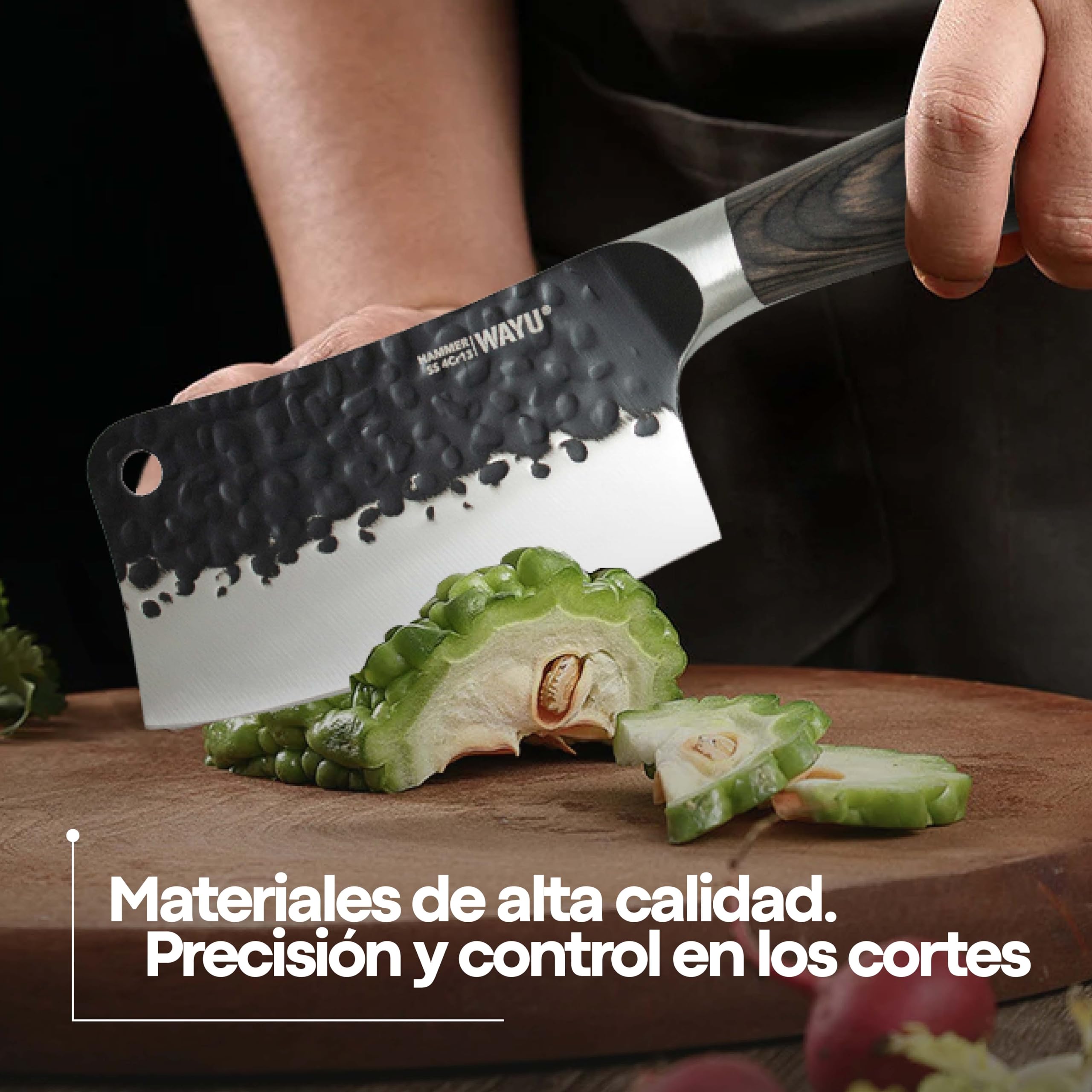 WAYU - Cuchillo Cleveland- Cuchillo Multiuso Compacto, de 20 cm. Permite cortes precisos y seguros. Cuchillo de tamaño Pequeño en forma de hacha para cortes de carne, frutas y verduras. Knife.