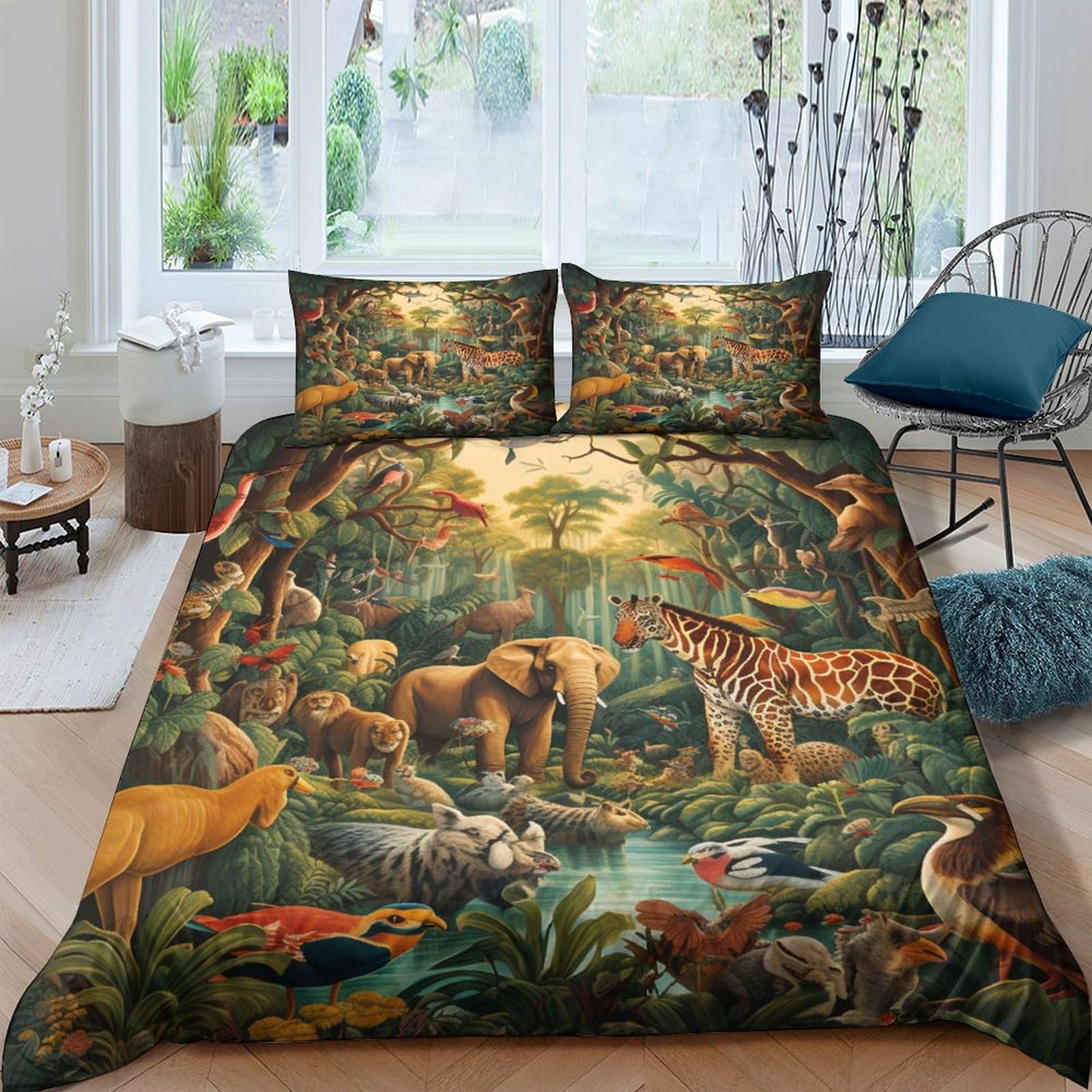 Parure de lit animaux de la jungle en microfibre douce avec fermeture zippée invisible