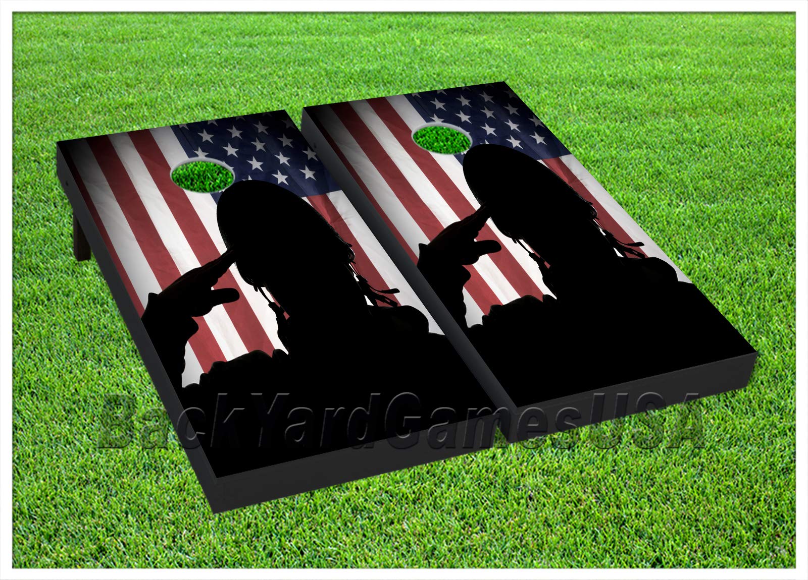 American Flag Series - Premium Cornhole Boards - Includes 2 Regulation Size 4' x 2' Cornhole Boards, and a Set of 8 Double Stitched Cornhole Bags (American Soldier Flag)