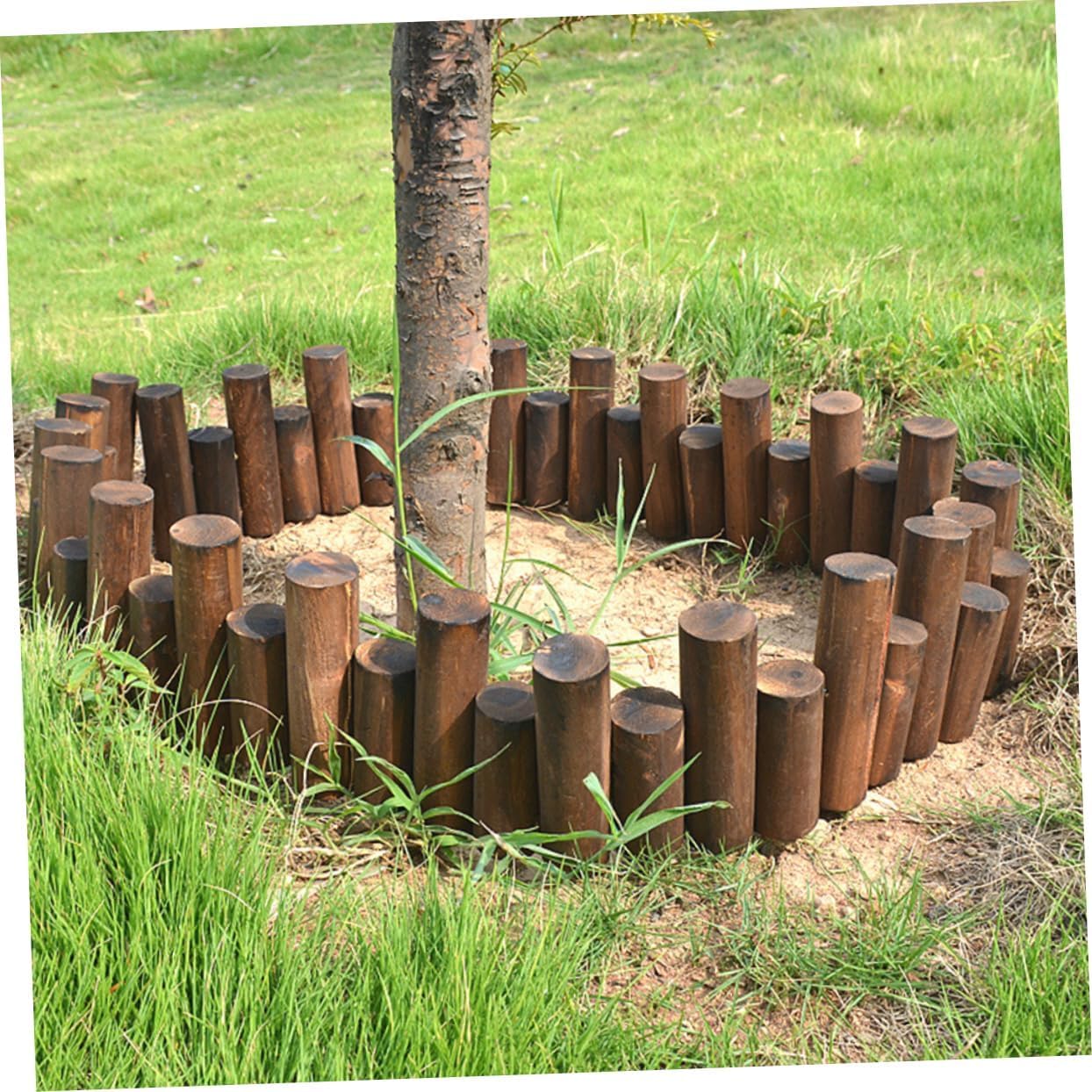 1m Wooden Decorative Garden Fence Carbonized Anticorrosive Solid Log Edging for Flower Beds Balconies and Courtyards Diameter Height
